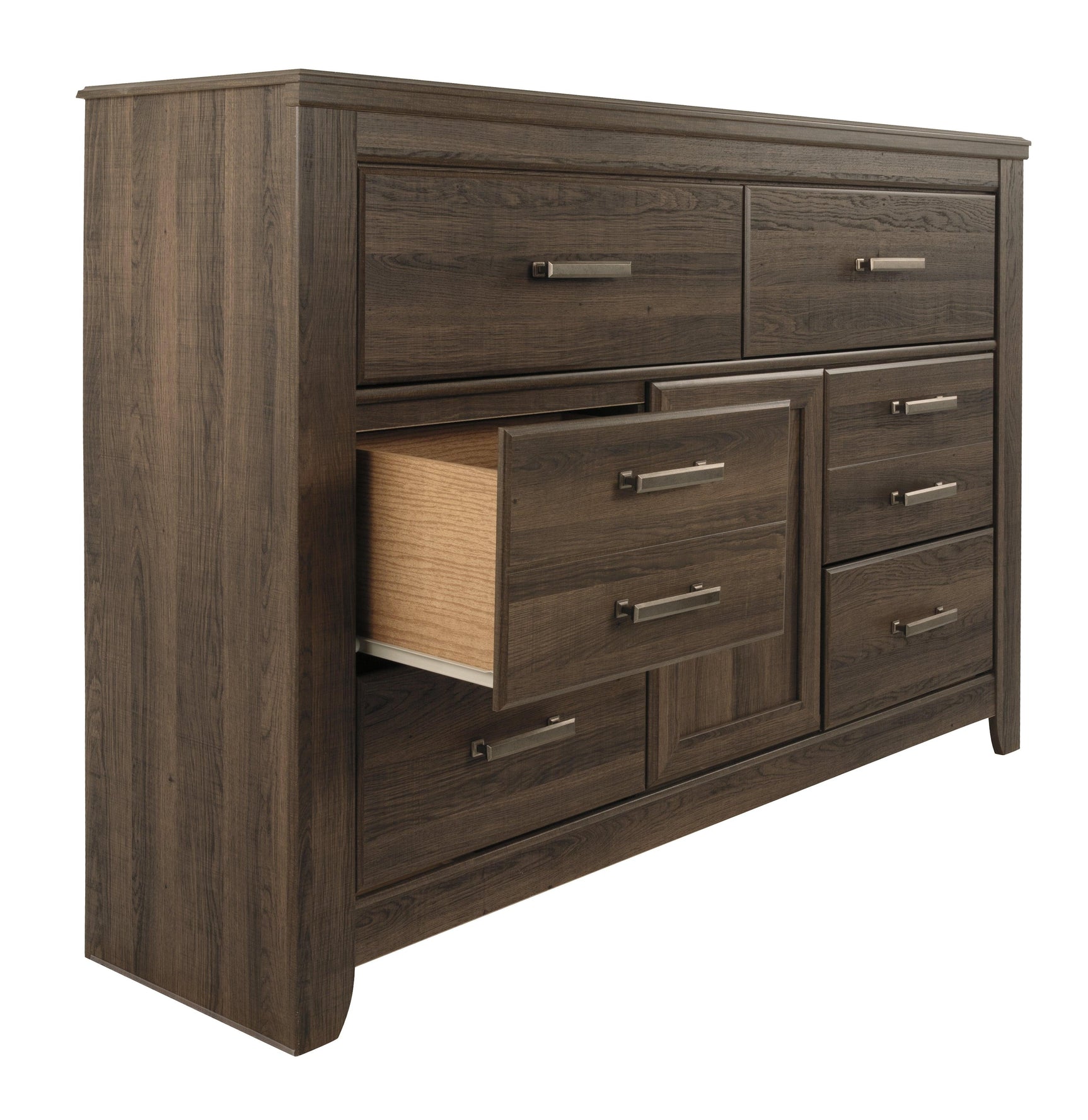 Juararo Dresser close-up of pewter hardware and wood grain