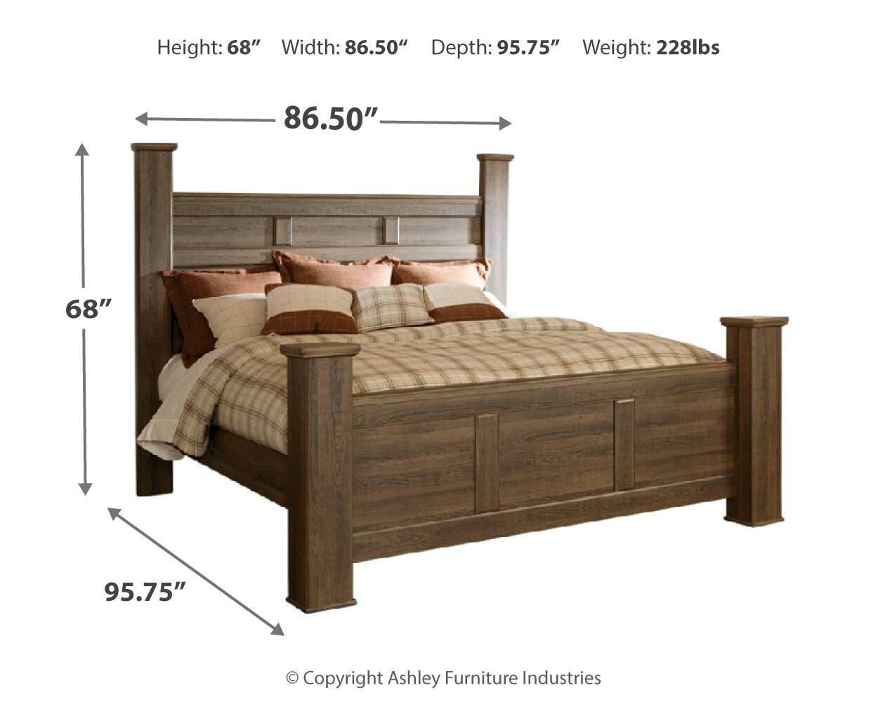 Juararo Dark Brown Poster Bedroom Set dimension view
