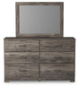 Ralinksi Gray 6-Drawer Dresser with attached beveled mirror, front view