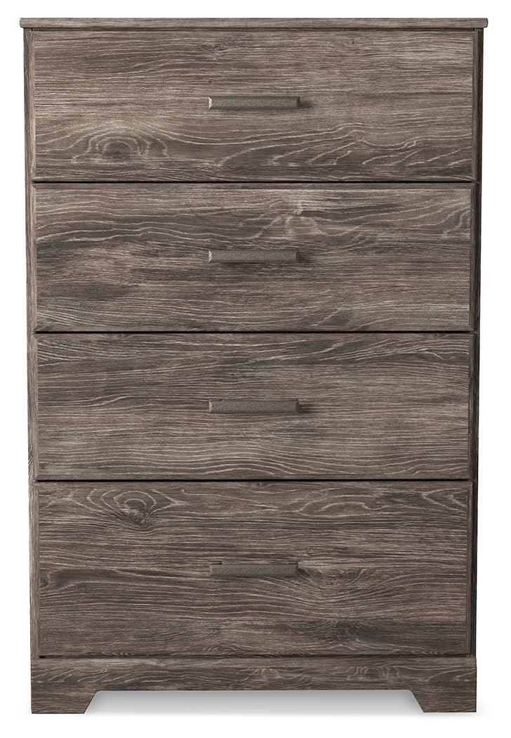 Ralinksi Gray Chest of Drawers, front view showing four drawers