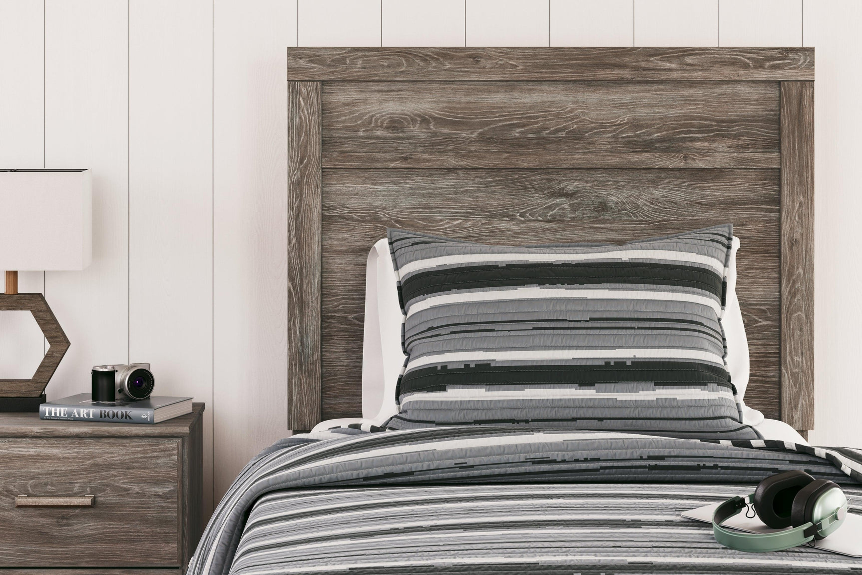 Ralinksi Gray Twin Panel Bed headboard detail close-up