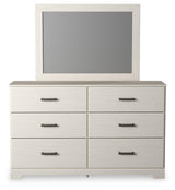Front view of Stelsie White 6-Drawer Dresser with Mirror