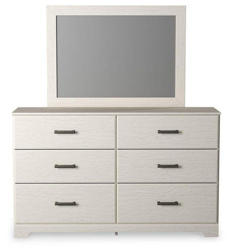 Front view of Stelsie White 6-Drawer Dresser with Mirror