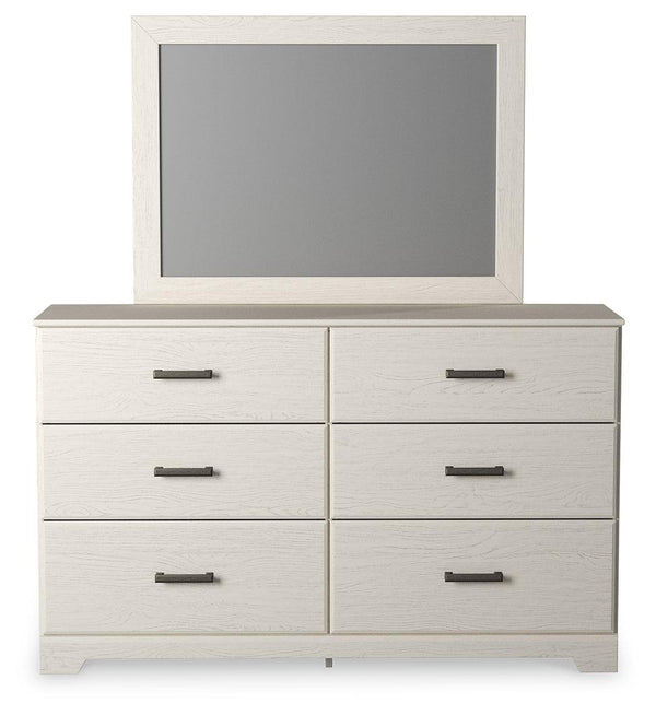Front view of Stelsie White 6-Drawer Dresser with Mirror
