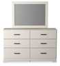Front view of Stelsie White 6-Drawer Dresser with Mirror