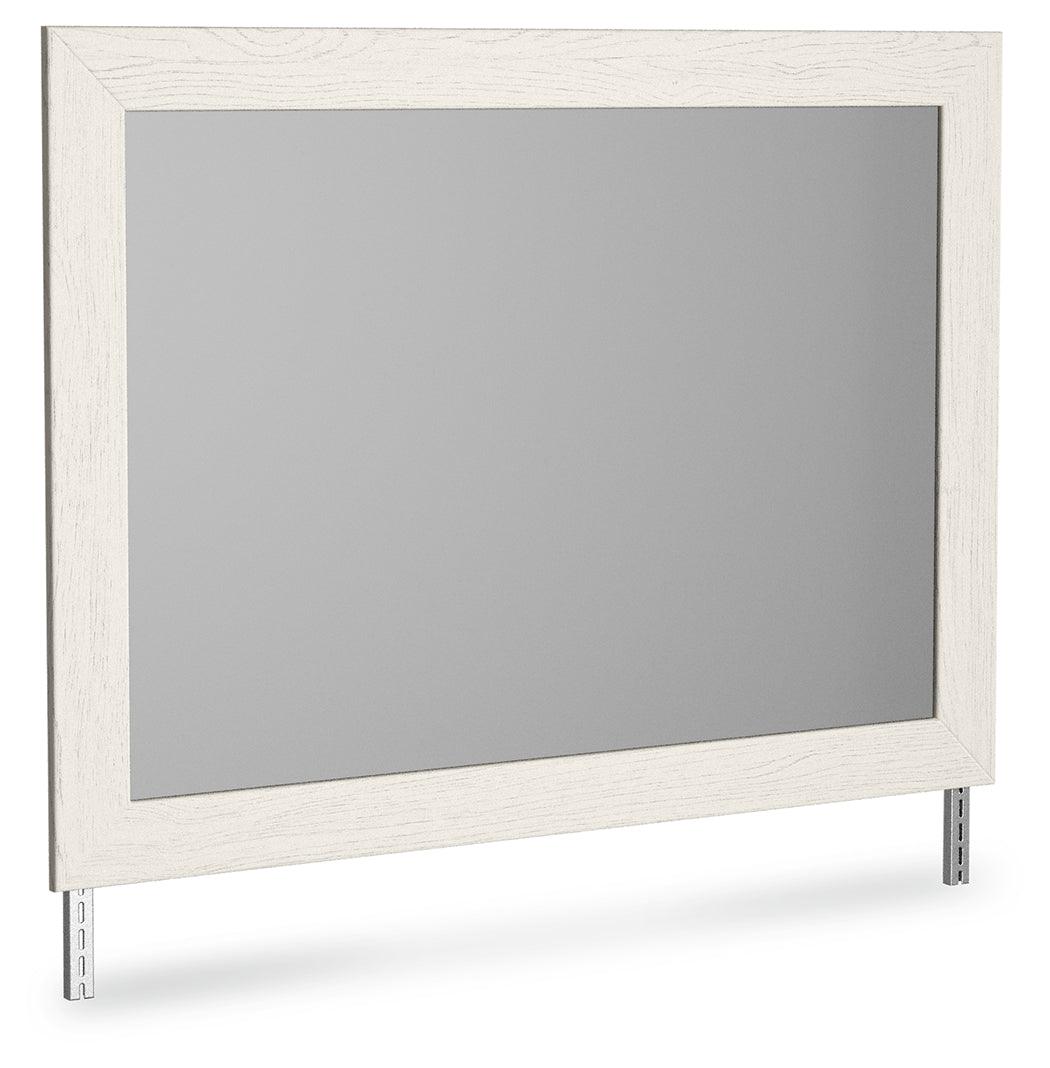 Stelsie White Bedroom Mirror angled side view highlighting subtle wood grain texture