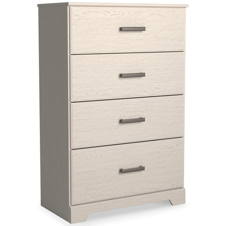 Closed angled side view of Stelsie White Chest of Drawers