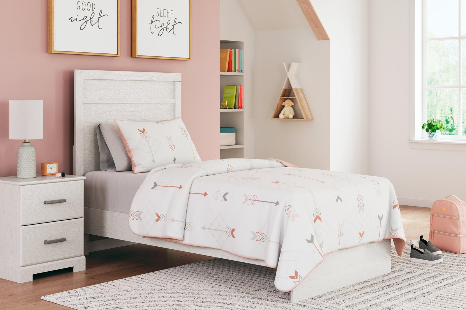 Stelsie White Twin Panel Bed - Ella Furniture