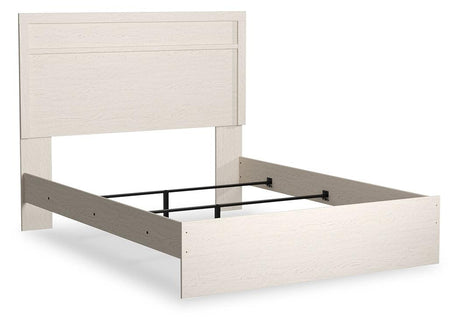 Stelsie White Queen Panel Bed angled view showing sleek white finish and panel headboard