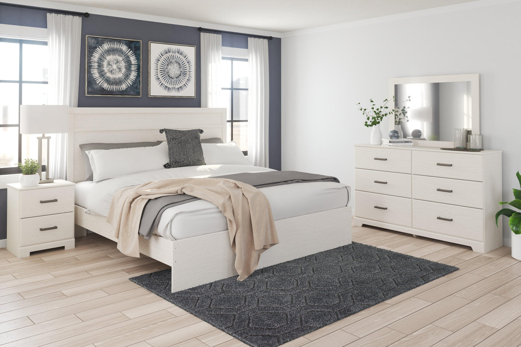 Stelsie White King Panel Bed - detailed close-up of wood grain texture