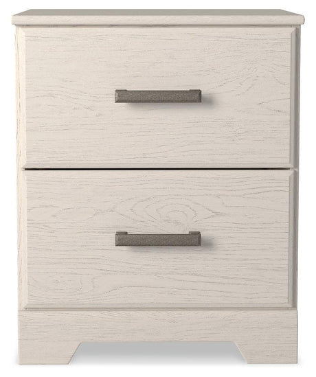 Stelsie White Nightstand front view showing two drawers