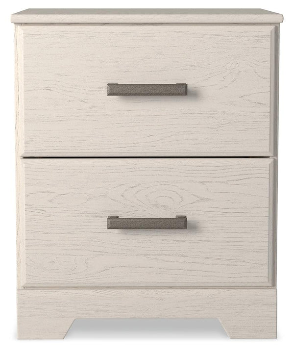 Stelsie White Nightstand front view showing two drawers