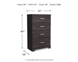Dimension diagram of Belachime Black Chest of Drawers