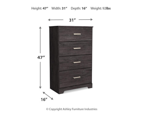 Dimension diagram of Belachime Black Chest of Drawers