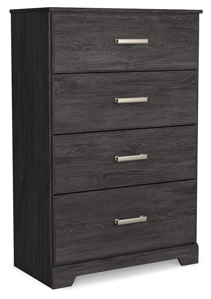 Side view of Belachime Black Chest of Drawers