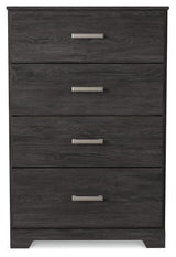 Belachime Black Chest of Drawers front angle showing four drawers