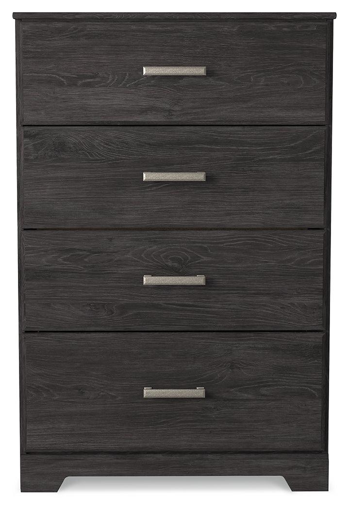 Belachime Black Chest of Drawers front angle showing four drawers
