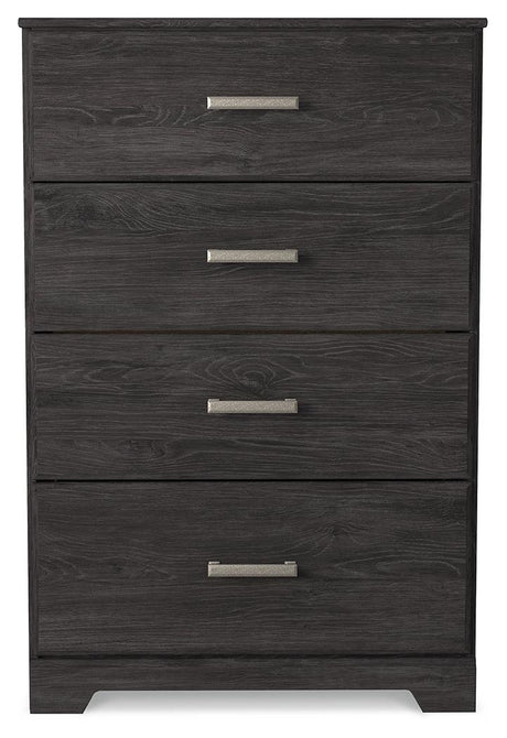 Belachime Black Chest of Drawers front angle showing four drawers