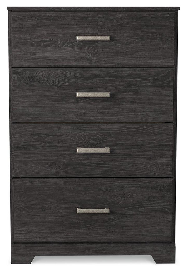 Belachime Black Chest of Drawers front angle showing four drawers