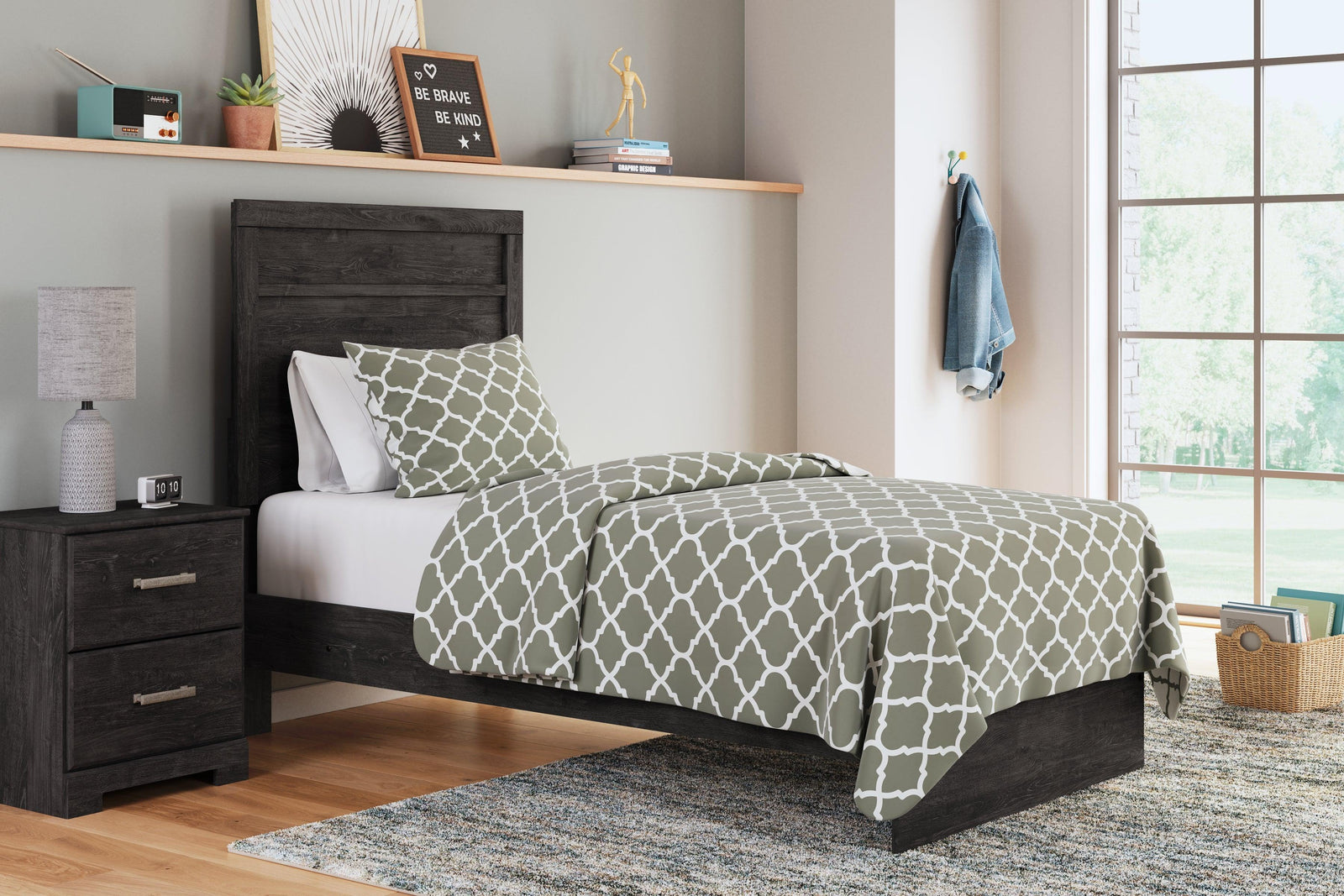 Belachime Black Twin Panel Bed - Ella Furniture