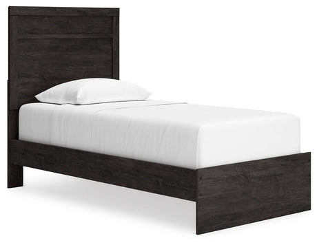 Belachime Black Twin Panel Bed angled side view
