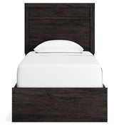 Belachime Black Twin Panel Bed headboard close-up