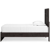 Belachime Black Twin Panel Bed side angled view