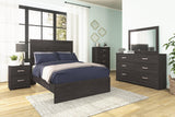 Belachime Black dresser with mirror in bedroom setting showcasing styling