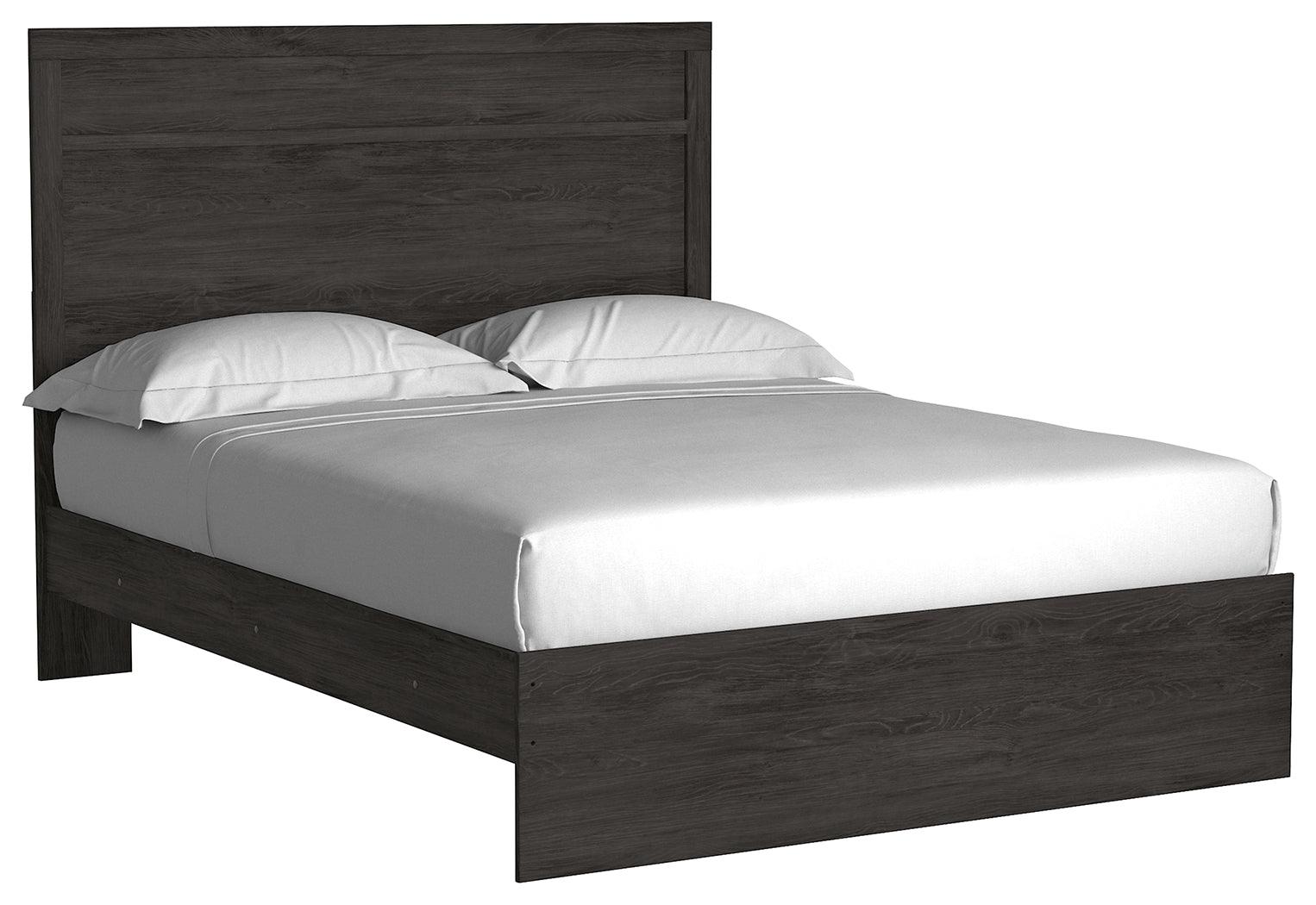 Belachime Black Queen Panel Bed headboard close-up