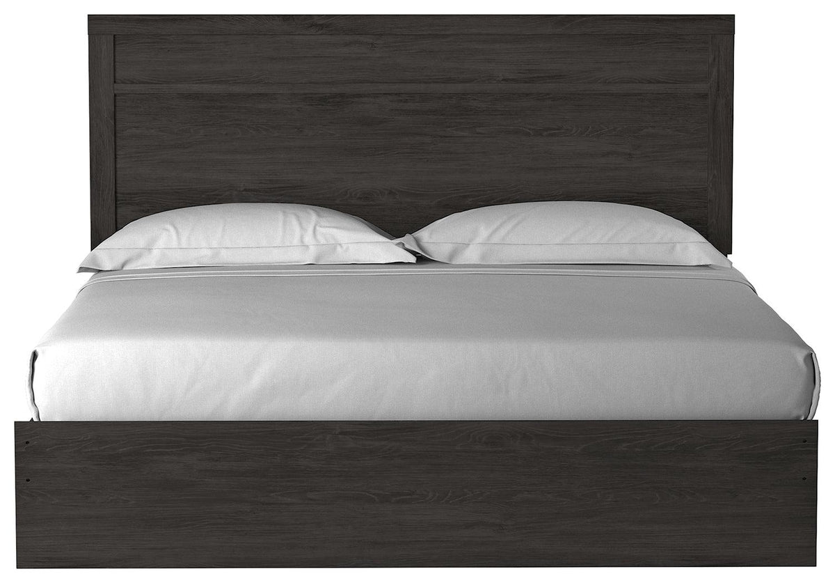 Belachime Black King Panel Bed headboard detail