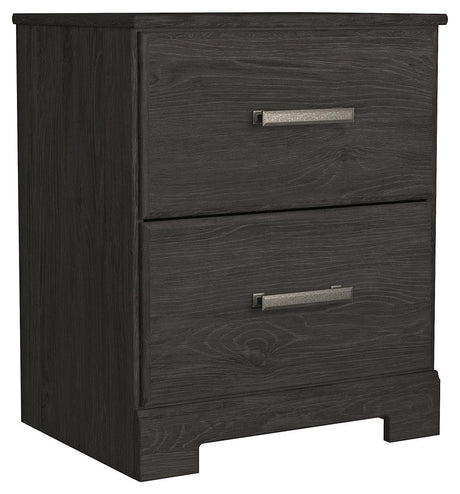Belachime Black Nightstand angled side view showing drawer detail