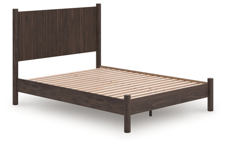 Pamytta brown queen panel platform bed angled side view