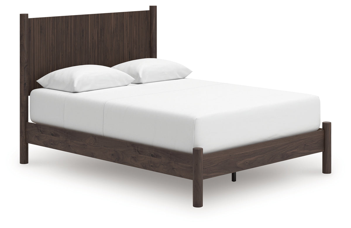 Pamytta brown queen panel platform bed head-on view