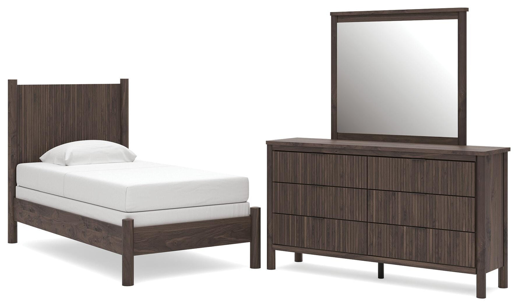 Pamytta Brown Panel Bedroom Set Twin 3: Bed, Dresser, Mirror from Decor Furniture