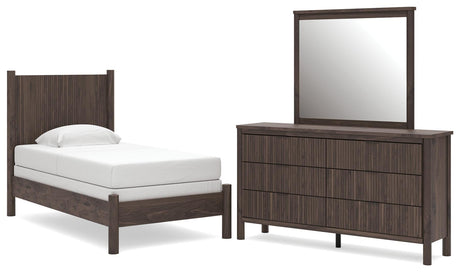 Pamytta Brown Panel Bedroom Set Twin 3: Bed, Dresser, Mirror from Decor Furniture