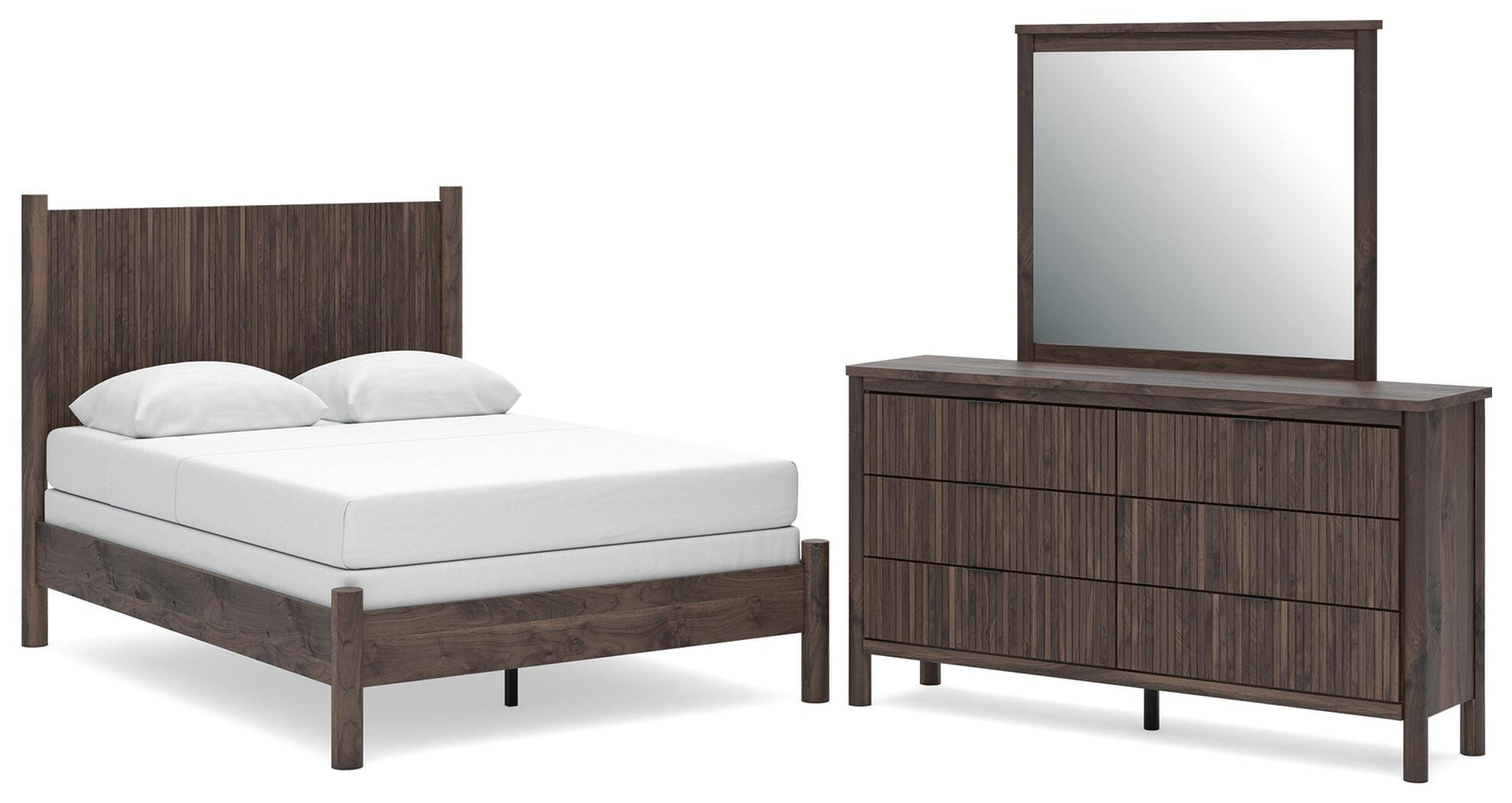 Pamytta Brown Panel Bedroom Set Queen 3: Bed, Dresser, Mirror from Decor Furniture