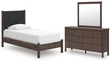 Pamytta Brown Upholstered Platform Bedroom Set Twin 3: Bed, Dresser, Mirror from Decor Furniture