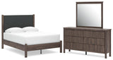 Pamytta Brown Upholstered Platform Bedroom Set Full 3: Bed, Dresser, Mirror from Decor Furniture