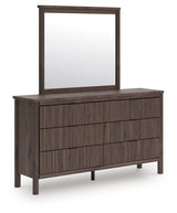 Side angle of Pamytta brown dresser with mirror attached