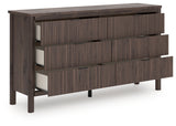 Pamytta Brown Dresser angled view with drawers open