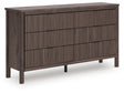Pamytta Brown Dresser angled view showing drawers closed
