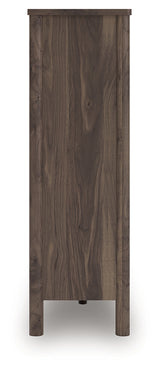 Side view of Pamytta brown wide chest of drawers