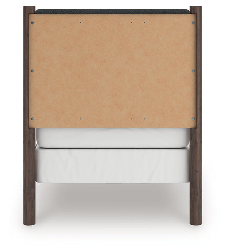 Pamytta Brown Twin Upholstered Panel Bed back view
