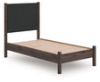 Pamytta brown twin upholstered panel platform bed angled view