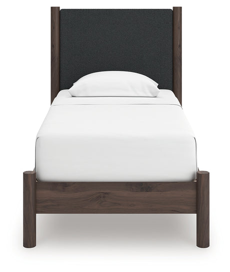 Front view of Pamytta twin upholstered panel headboard