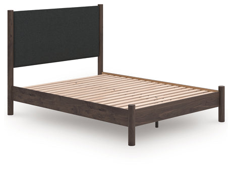 Pamytta Brown Queen Upholstered Panel Platform Bed, side angle