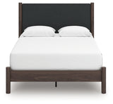 Front view of Pamytta Brown Queen Upholstered Panel Platform Bed