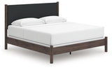 Side view of Pamytta King Upholstered Panel Bed in brown finish
