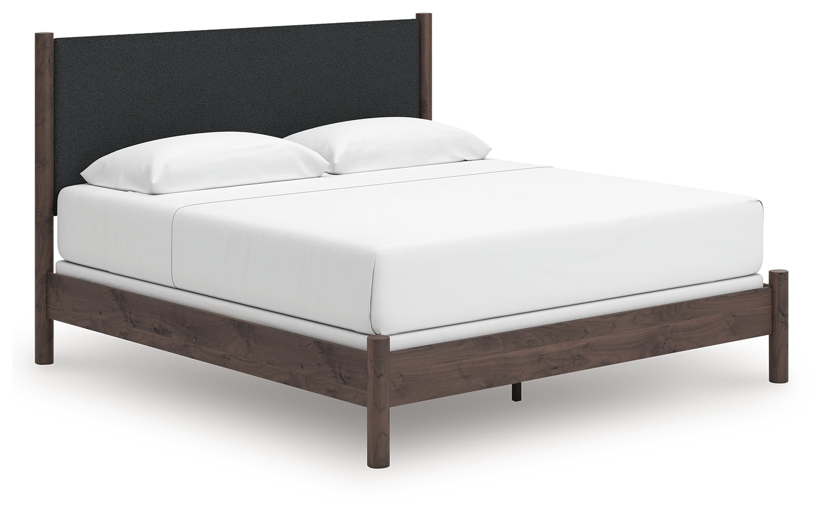 Side view of Pamytta King Upholstered Panel Bed in brown finish