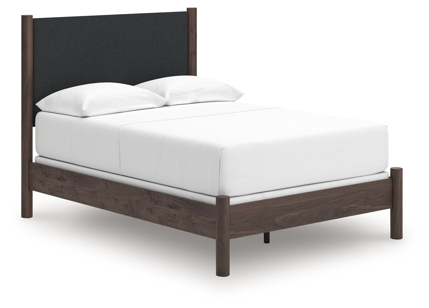 Pamytta brown full upholstered panel bed side angle view